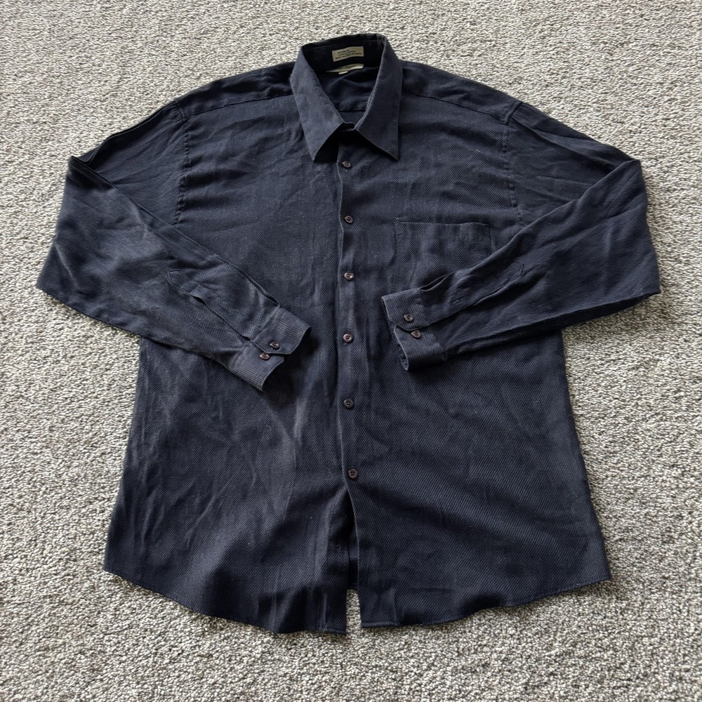 Linea Dome Shirt Mens Large Blue Solid Twill Long Sleeve Button Up Casual